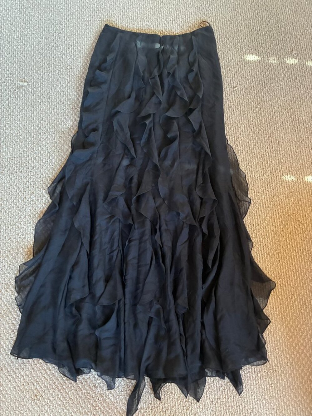 Carmen Marc Valvo Collection Black Silk Ruffle Maxi Skirt Whimsigoth - Size 10
